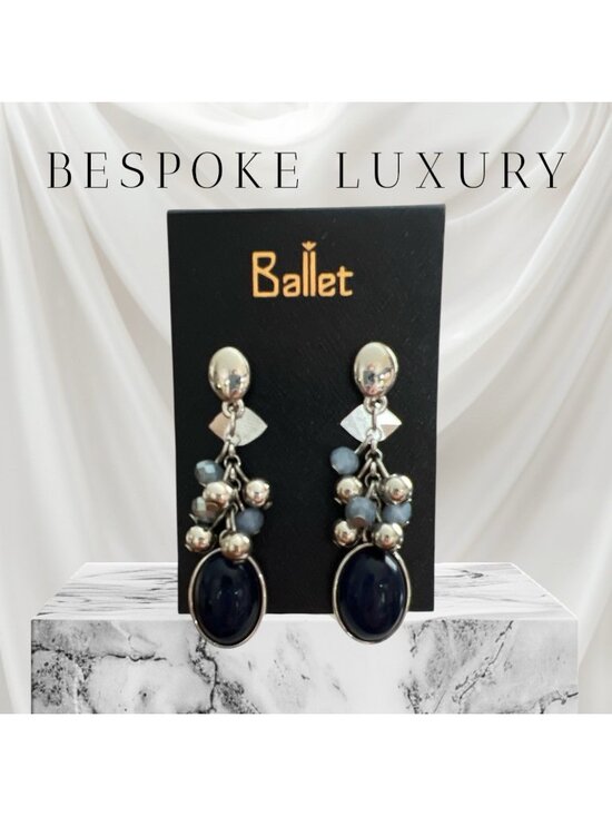BALLET Jewelry - Ballet 2 1/4" Silver Tone/Light Blue/Navy Clip-On Dangle Earrings-NWOT